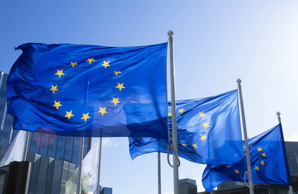 Flagi Unii Europejskiej na masztach