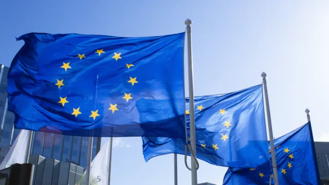 Flagi Unii Europejskiej na masztach