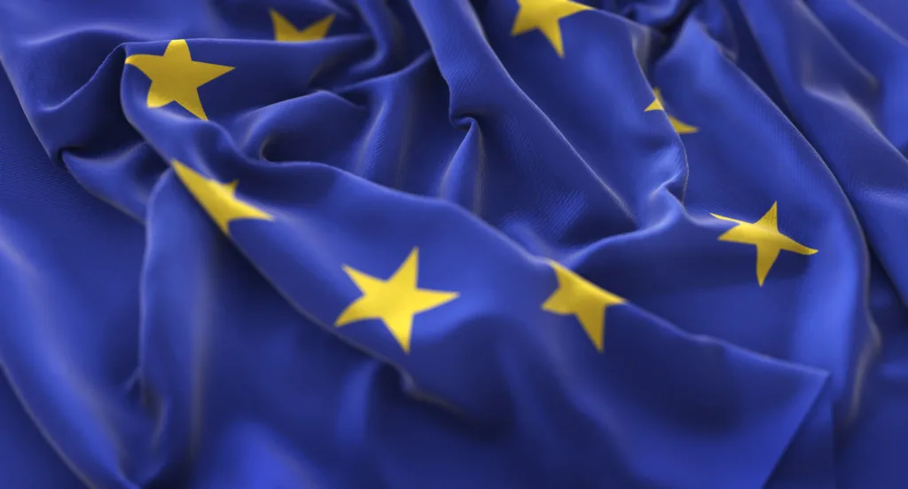 Flaga Unii Europejskiej w zbliżeniu