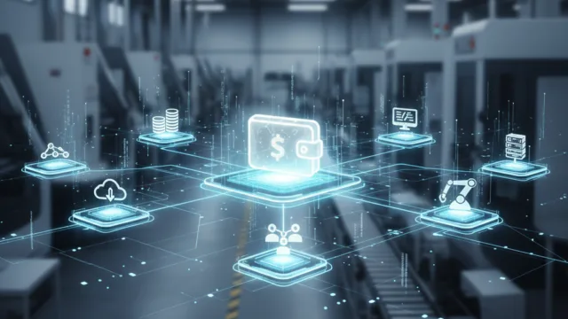 Wizualizacja kosztów kwalifikowanych w przemyśle, połączone ikony finansów i technologii